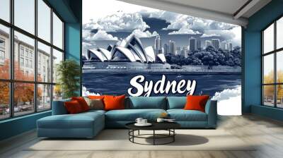 Sydney skyline with sydney opera house and harbour bridge on sunny day Wall mural