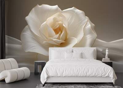 White silk fabric with a rose creating an abstract texture background Wall mural