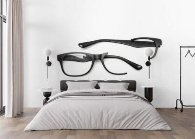 Black Broken Eyeglasses on Panorama White Background Wall mural