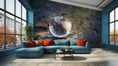 Earth glass on blurred rock background, Find the right direction for our world concept Wall mural