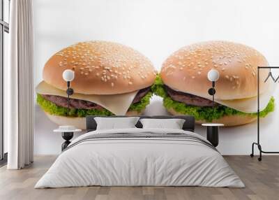 couple meat burger white background Wall mural