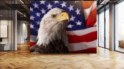 eagle standing in front of american flag  Wall mural