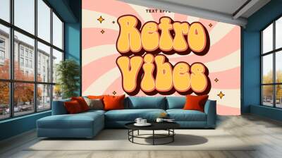 Retro Vibes Groovy Style Cartoon 3D Editable Text Effect Template Premium Vector Wall mural