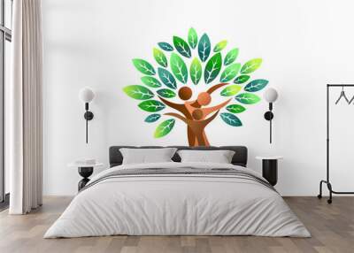 family tree logo, abstract tree with father, mother and son concept. logo vector isolated Wall mural