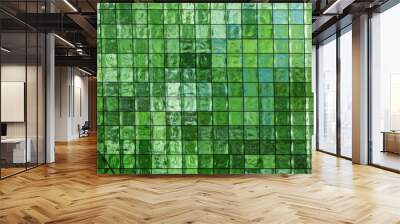 background mosaic consisting of small square glass tiles in tints of green Wall mural