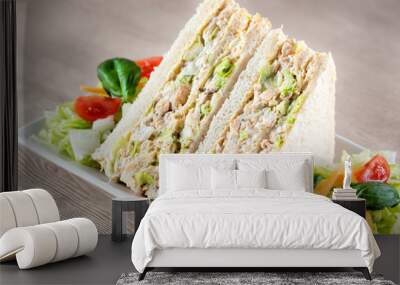 Chicken and mayonnaise sandwich slices. Wall mural