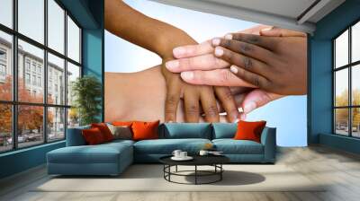 Human races joining hands. Wall mural