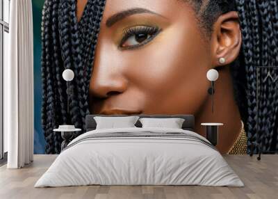 Macro beauty face shot of african girl with braids. Wall mural