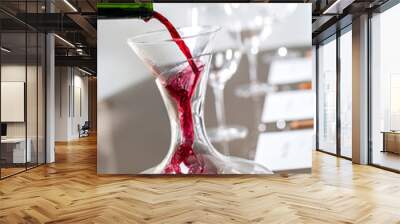 Red wine pouring into decanter at wine tasting. Wall mural