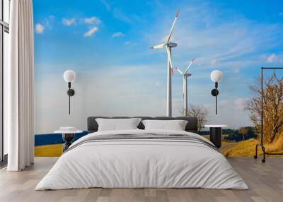 Wind power plants in the Czech Republic as a source of green energy. Turbine green energy electricity technology concept. Renewable wind energy. Power generation with wind turbines in a wind farm. Wall mural