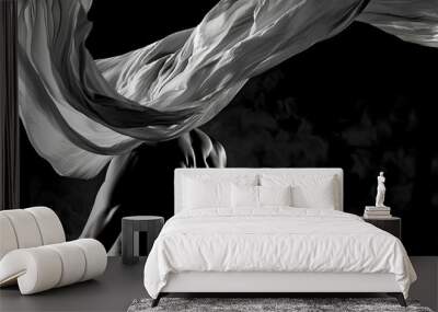 Black and white artistic photo capturing a male torso with a flowing fabric, expressing movement and form.
 Wall mural