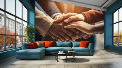 close up of business people holding hands Wall mural