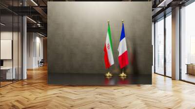 Iran and France flags on table. Negotiation between France and Iran. on background. 3D work and 3D image Wall mural