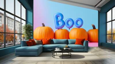 Orange Pumpkins with Boo Balloons for Halloween
 Wall mural