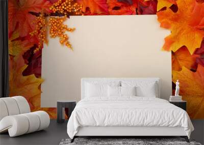 blank card with fall leaves for your message or invitation Wall mural