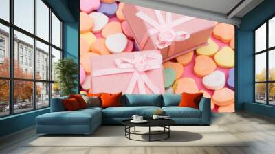 Presents on candy hearts – love to give gifts Wall mural