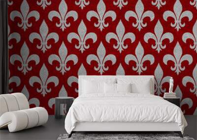 Red and Gray Fleur De Lis Textured Fabric Background Wall mural