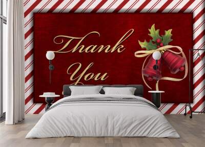 Red Plush Fur and Christmas Bells with Thank You Message Wall mural