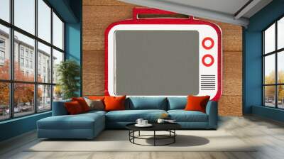 Retro wood television on weathered wood mockup Wall mural