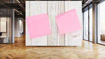 Two blank pink sticky note on weathered wood Wall mural