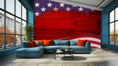 USA background with US flag stars and stripes on wood background Wall mural