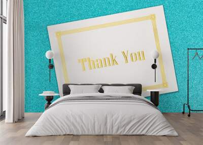 White Thank You greeting card on sparking blue Wall mural