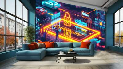 Cybersecurity holographic digital business hub device Wall mural