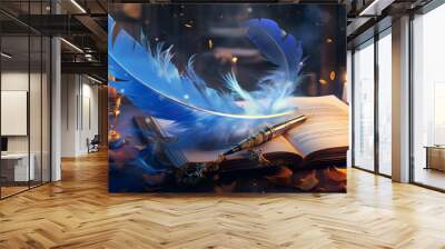 a wizard's quill with a magic spell written on it, ai generative Wall mural