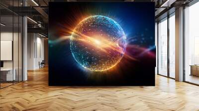 abstract multicolored energy sphere made of particles and waves of magical glow on a dark background Wall mural