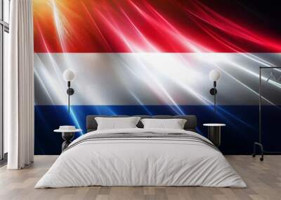 chic wallpaper featuring netherlands flag colors fluid textures and light beams Wall mural