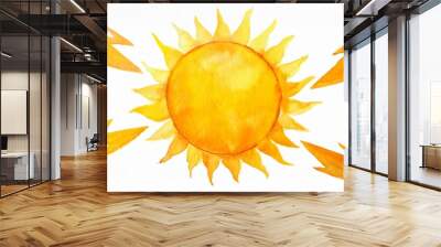 illustration of a modern yellow watercolor sun isolated on a white background Wall mural