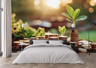 plant growing in savings coins investment and interest concept Wall mural