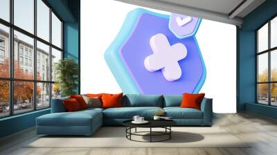 3d shield with a cross. Protection of health from diseases. illustration of 3d rendering. Wall mural