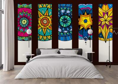 Set 2 of banners, with hand drawn mandalas Wall mural