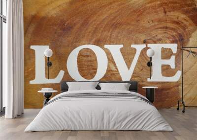 Love printed on piece of wood Wall mural