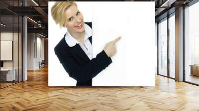 Blonde business woman with white message board Wall mural