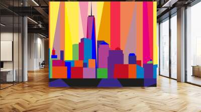 Colorful abstract skyline of Manhattan, New York City, United States. Geometric figures. Wall mural