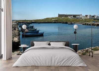 Mahdia Tunisia, view across the ancient phoenician fishing port to town and fort Wall mural