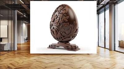 Decorated chocolate easter egg, standing on a white background, 3d Wall mural