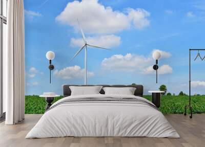 Wind Turbines on Blue Sky Background Wall mural