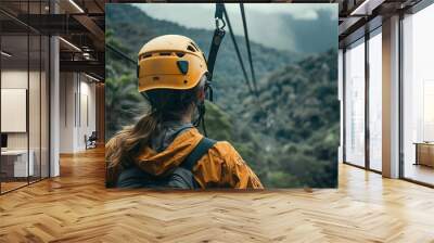 Adventure Seeker Preparing for Zip Line Wall mural