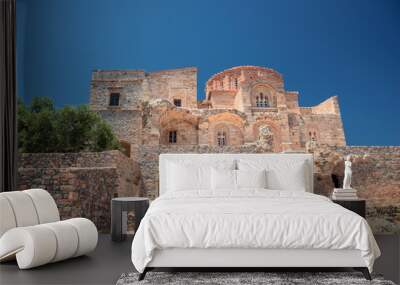 The Church of Agia Sophia on top of the plateau, with the sea in the Background in Monemvasia, Greece.  Wall mural