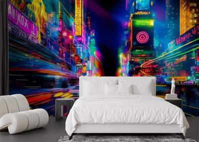 Neon city lights at night generative art Wall mural