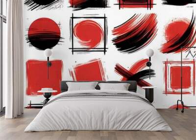 Rot und schwarze Kreise Vierecke und Zeichen isoliert Wall mural