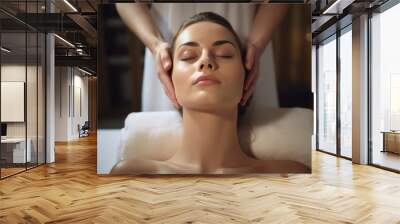 A woman receiving a relaxing head massage at a luxury spa created with Generative AI technology Wall mural