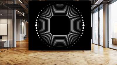 Abstract white lines and dots in circle form. Trendy design element for border frame, round logo, tattoo, sign, symbol, web pages, prints, template, pattern, posters, social media, promotion, flyer Wall mural