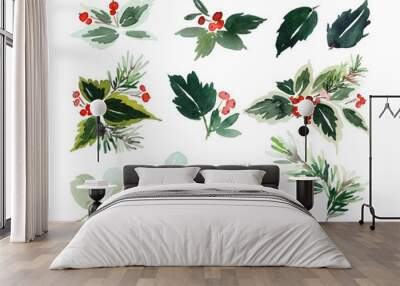 Set of christmas elements for creating cards and invitations. Wall mural