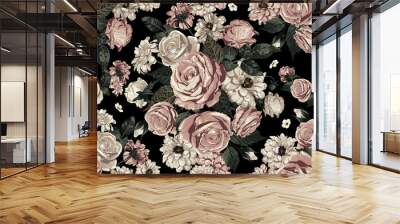 Elegant pattern of blush toned rustic flowers isolated in a solid background great for textile print, background, handmade card design, invitations, wallpaper, packaging, interior or fashion designs. Wall mural