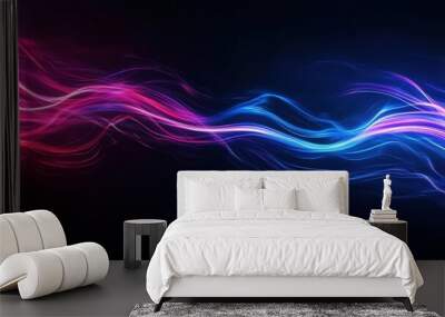 Glowing neon light streaks and futuristic flashes on a black background, motion energy for banners or postcards, dynamic and vibrant design, created with generative AI techniques Wall mural