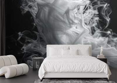 Product display with classic charm, black background, abstract white smoke texture, vintage elegance, timeless and sophisticated, detailed showcase Wall mural